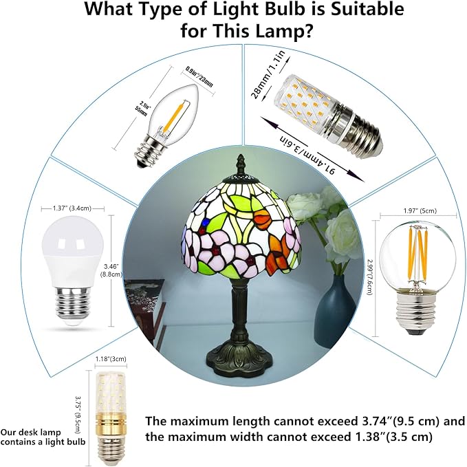 Crefotu Tiffany Style Table Lamp, 3 Color Temperatures Bedside Lamp, 8 Inch Stained Glass Desk Light for Home Office Bedroom Living Room (Four-Leaf Flower Pattern)