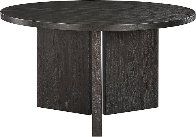 Lexicon 54 Dia. Dining Table for 4 People, Round with Textured Wood Grain Surface, Modern Ebony Finish Oak Veneer Small Kitchen Table for Dining Room, Kitchen, Ebony