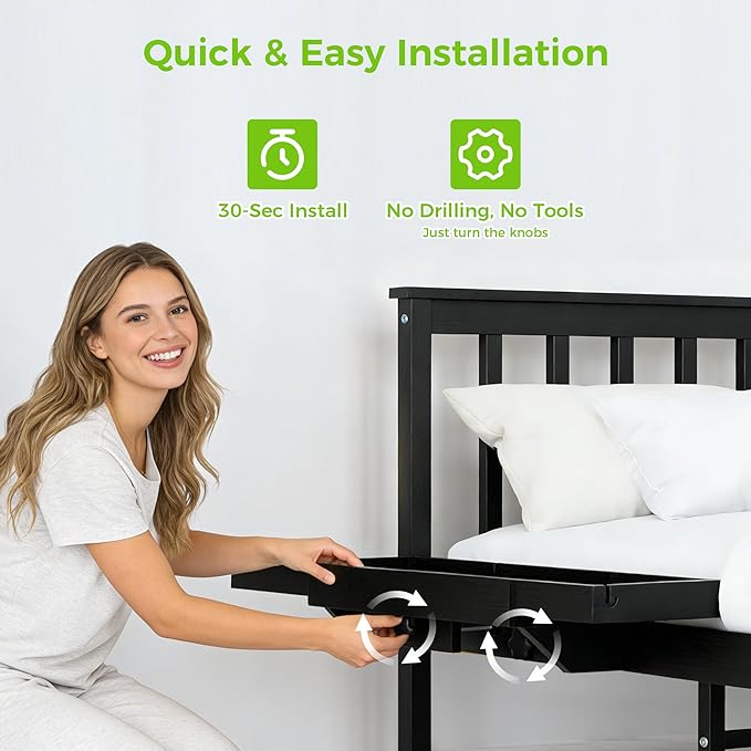 MinBoo Expandable Nightstand Shelf Bamboo College Caddy for Top Bunk Clip Bedside Shelf Floating Bed Side Table Tray Storage Dorm Room Decor College,Black