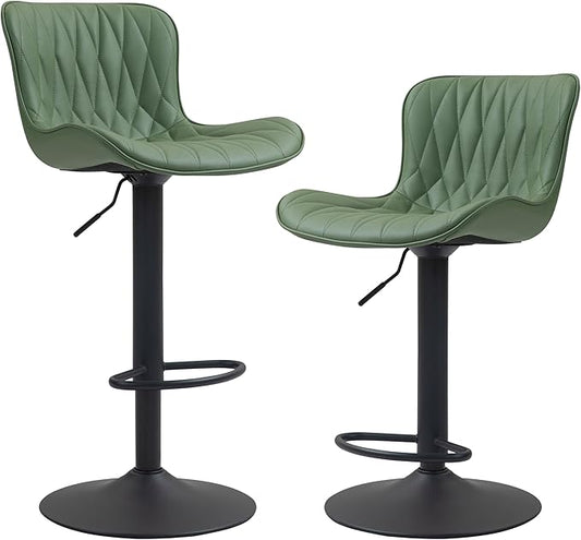 Finnhomy Bar Stools Set of 2, Modern 360° Swivel Faux Leather Bar Stools, 24"-32.5" Seat Height with Back, 330 lbs Capacity, SGS Gas Lift, Upholstered Kitchen Chairs for Kitchen Island, Green