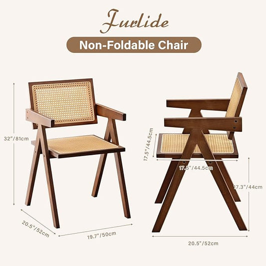 Rattan Accent Chairs, Modern Mid Century Dining Chairs Set of 4, Comfy Armchairs, Outdoor Rattan Chairs with Armrest for Bedroom Living Room Reading Room Dining Kitchen, Brown