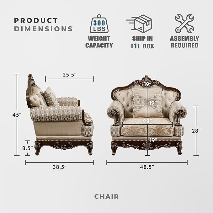 Lexicon Traditional Sofa Chair for Living Room Accent Chair with Tufting, Queen Legs in Cherry Finish with Gold Tipping, Upholstered Armchair Comfy Chair for Bedroom/Office/Waiting Room, Brown