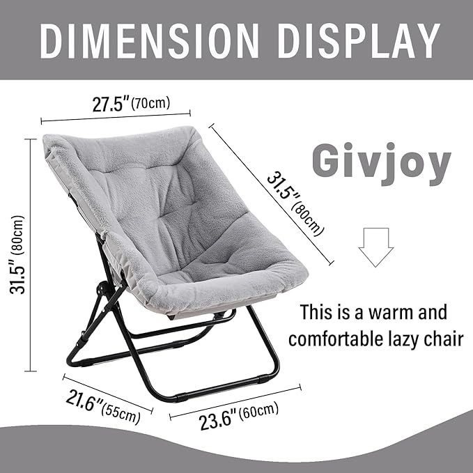 Comfy Folded Chair, Soft Faux Fur Oversized Folding Accent Chair, Flexible Lazy Chair for Adults Kids, Metal Frame Moon Chair for Dorm Room, Bedroom, Living Room