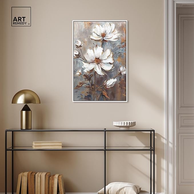Art Remedy White Textured Flowers Canvas Elegant Floral Wall Art, White Frame, 20" x 30"