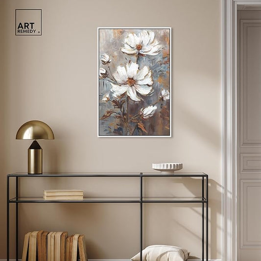 Art Remedy White Textured Flowers Canvas Elegant Floral Wall Art, White Frame, 20" x 30"