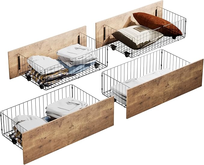 VECELO Queen Size Metal Platform Bed Frame with Headboard and 4 Storage Drawers/Steel Slat Support/No Box Spring Needed/Easy Assembly