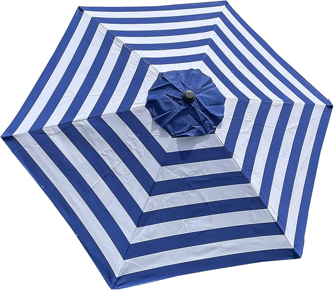 BELLRINO Replacement 9 ft 6 ribs ROYAL BLUE/WHITE STRIPE STRONG & THICK Umbrella Canopy (Canopy Only)
