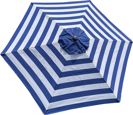 BELLRINO Replacement 9 ft 6 ribs ROYAL BLUE/WHITE STRIPE STRONG & THICK Umbrella Canopy (Canopy Only)