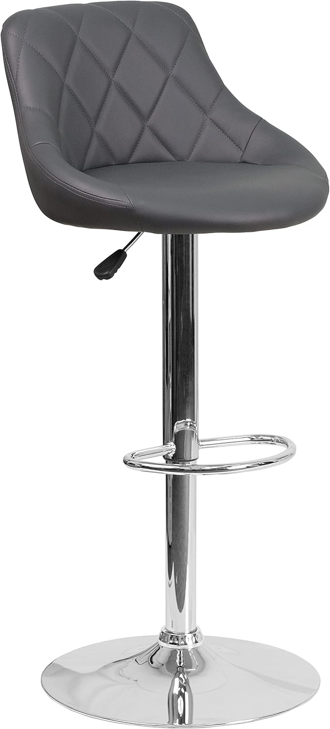 Flash Furniture Contemporary Gray Vinyl Bucket Seat Adjustable Height Barstool with Chrome Base