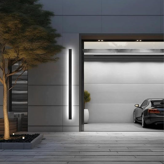 Long Outdoor Modern LED Wall Light,59inch Dimmable IP65 Waterproof Black Outdoor Porch Lights Wall Mount Lighting Fixture,Exterior Rectangular Sconce Lights for House,Corridor,Front Door