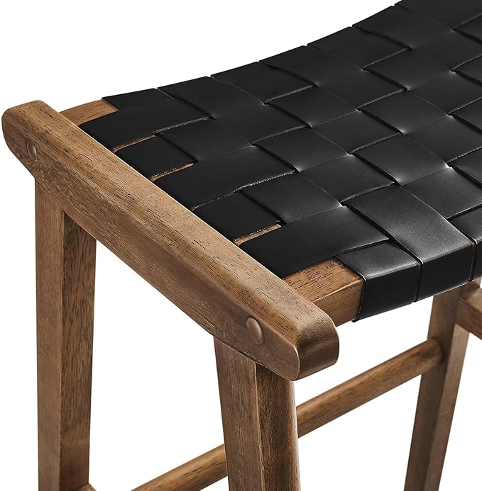 Modway Saoirse Faux Leather Wood Bar Stool - Set of 2 in Walnut Black