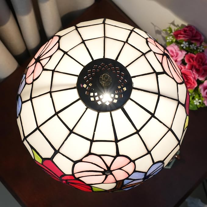 Tiffany Lamp Stained Glass lamp Bedside Table Lamps for Living Room Bedroom Dorm Kitchen Home Decor Festival Birthday Gift,12 inches Morning Glory