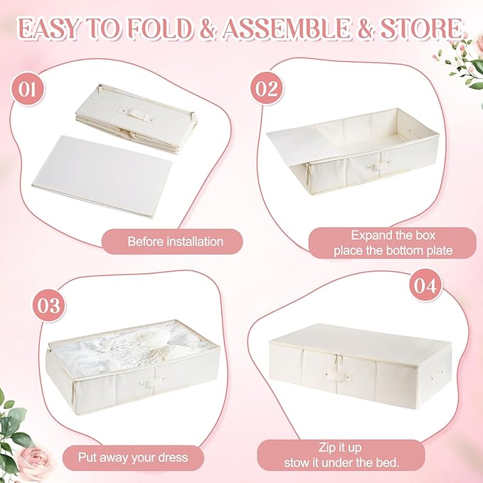 FACULX Wedding Dress Storage Box Preservation Box ， Keepsake Box with 1 Pair Microfiber Gloves and 20 Sheets of Acid Free Tissue Paper for Storage Wedding Dress Gown Bride
