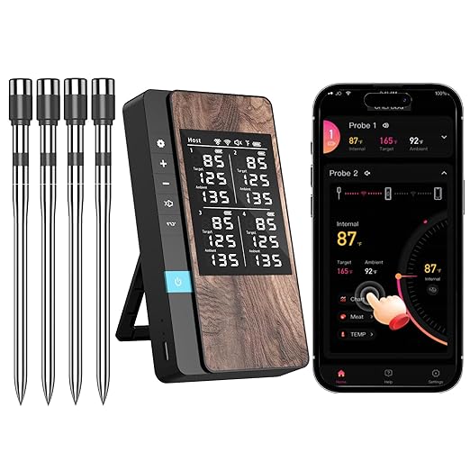 AI Smart Wireless Meat Thermometer, 10X Enhanced Signal and Stability, with 2 Probes High-Accuracy Sensors, Standalone Display Base, Instant Read LCD & App Control for Kitchen,BBQ,Oven,Grill