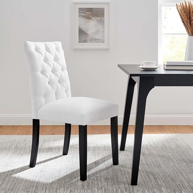 Duchess Button Tufted Fabric Dining Chair in White