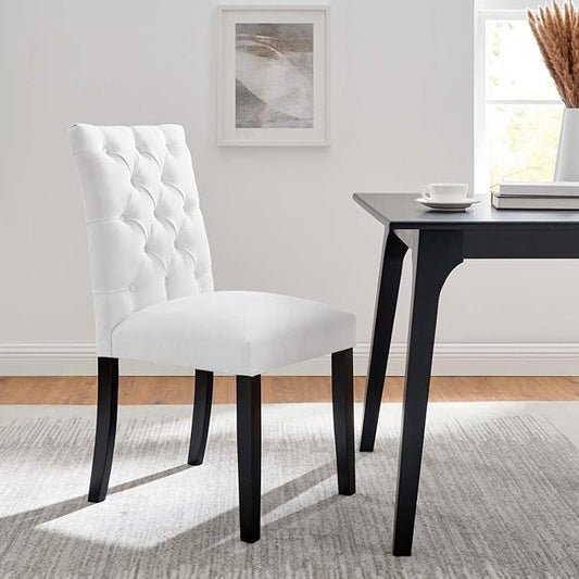 Duchess Button Tufted Fabric Dining Chair in White