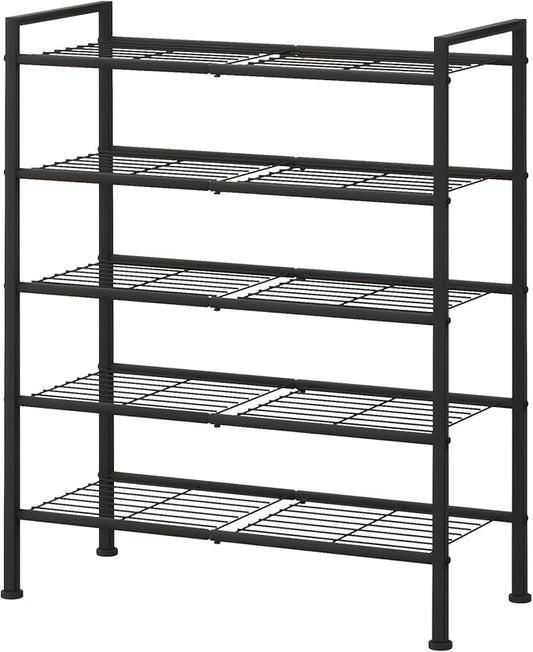 5-Tier Shoe Rack, Metal Storage Shelves for Closet Entryway, Tall Narrow Unit for Small Spaces, Multi-Purpose Organizer for Bedroom Garage, Easy Assembly, Black
