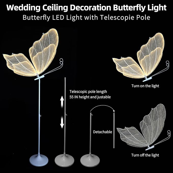 Wedding Butterfly Floor lamp Creative Butterfly Ceiling Lamp Butterfly Hanging Decoration Props for Wedding Party Events, 80CM/31.5INCH, Warm-1PCS