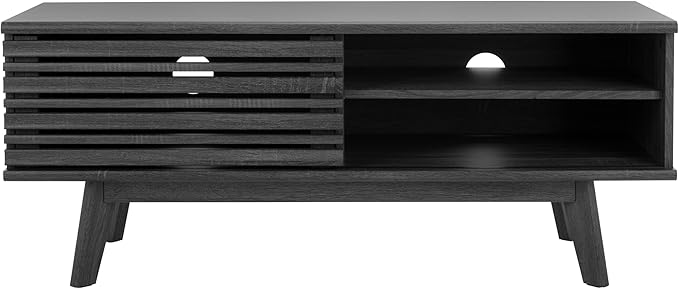 SAFAVIEH Aurelio TV Stand for up to 55" Flatscreen – Distressed Black, 1 Sliding Door with Interior Storage and Open Shelves, Entertainment Media Console (MED9600E)