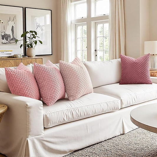 MIULEE Aesthetic Pink Decorative Throw Pillow Covers for Couch Living Room 18x18 Inch Set of 4 Cute Soft Cushion Covers Corduroy Pillowcases Spring Coquette Room Decor for Bed Sofa Room, Blush Rose