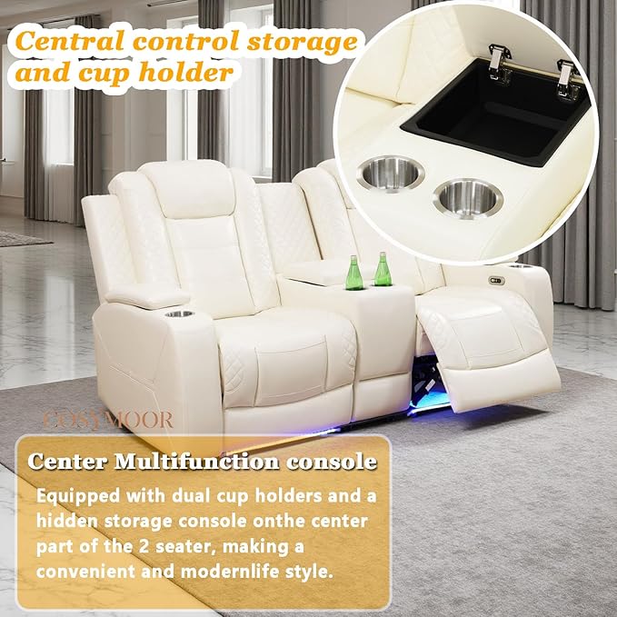 Power Recliner Sectional Sofa Set, Living Room Furniture Sets, L-Shaped Recliner Sofa & Loveseat, Breathing Leather Sectional Reclining Couch with Cup Holders for Living Room