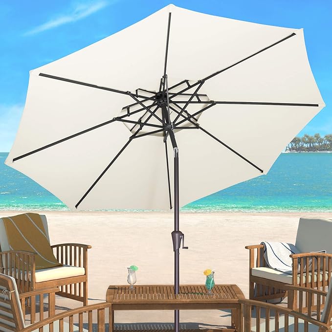 9ft Outdoor Patio Umbrella - 2-Tier Table Umbrella Waterprool UV Protection, Sombrillas de Patio with Push Button Tilt, Sun Umbrella for Pool, Porch, Garden, Backyard (Ivory)