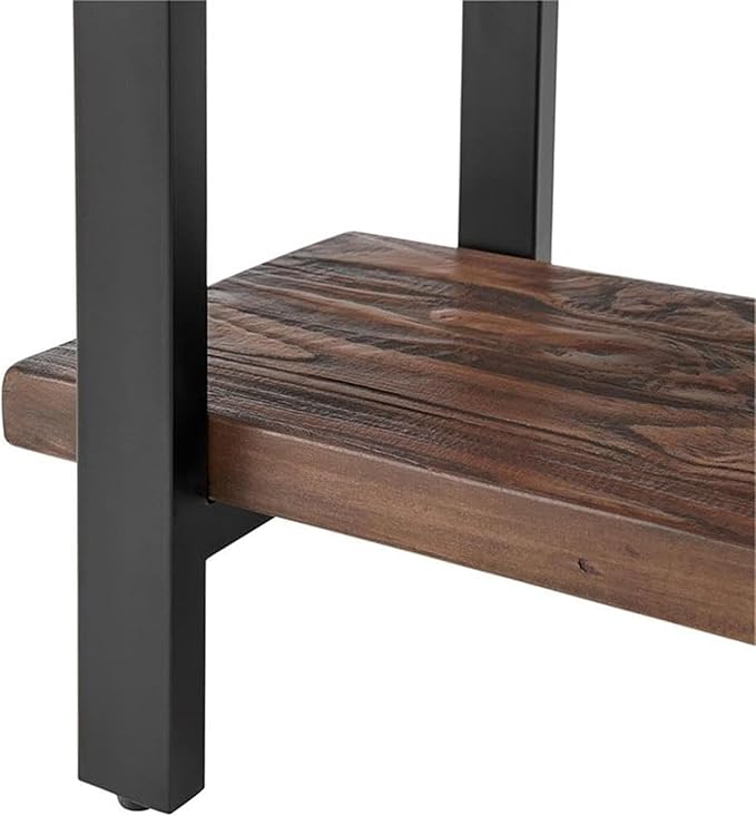 Alaterre Furniture Pomona Living Room Collection – 2-Tier Solid Wood End Table with Natural Finish and Metal Legs – Modern Farmhouse Accent or Home Décor (Rustic Brown)