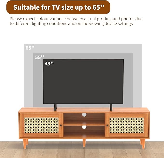 EasyCom TV Stand for 55 inch TV, Entertainment Center with Storage and Open Shelves