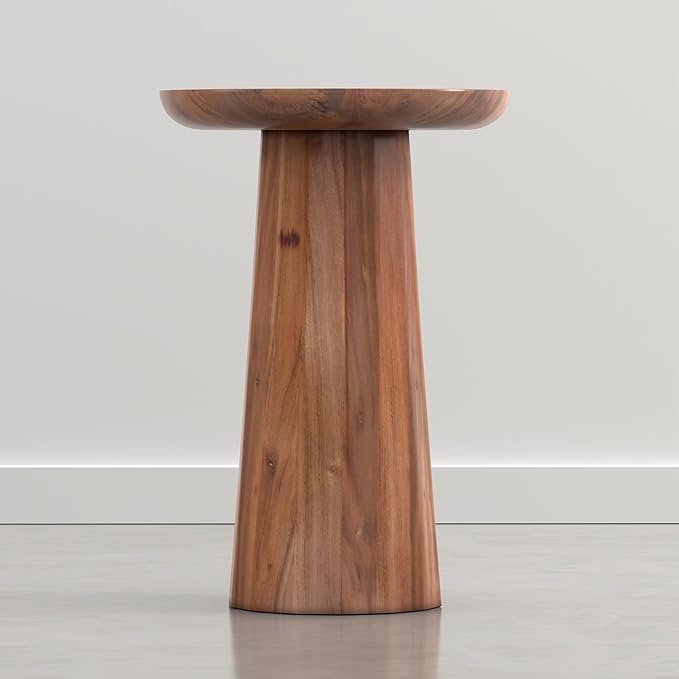 SIMPLIHOME Dayton End Table - 13 inch Wide Solid Acacia Wood Round Accent Table in Pecan Brown, Handcrafted Contemporary Nightstand or Lamp Stand for Living Room with Textured Finish, Assembled