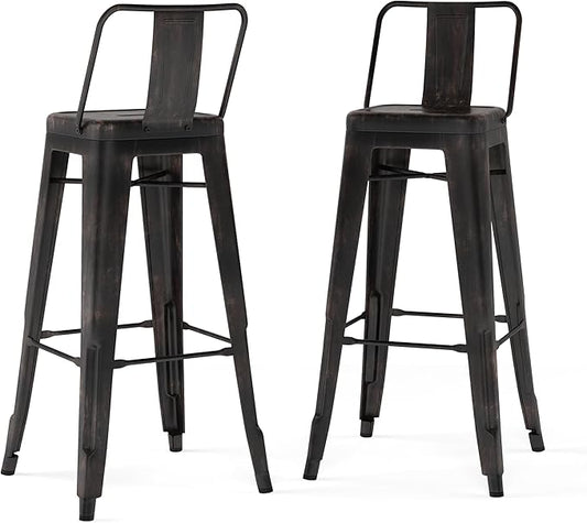 SIMPLIHOME Rayne Industrial Metal 30 inch Bar Stool (Set of 2) in Distressed Black for the Dining Room and Kitchen