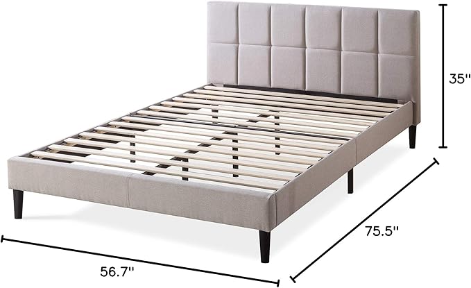 ZINUS Lottie Upholstered Platform Bed Frame with Short Headboard, Mattress Foundation, Wood Slat Support, No Box Spring Needed, Easy Assembly, Beige, Full
