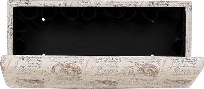 Linon Carmen Ivory and Beige Seashell Upholstered Lift Top Storage Ottoman with Wooden Feet
