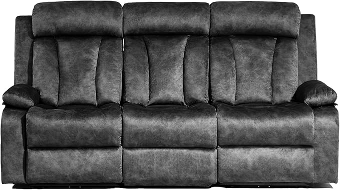 Electric Power Reclining Sofa w/Flipped Middle Backrest & Cup Holders, Power Recliner Couch w/Massage & Heat, Spacious 3-Seater Couch for Living Room Comfort (Gray)