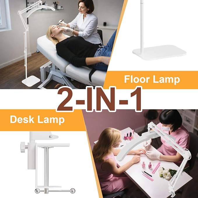 2-in-1 Lash Light - 2026 Upgraded Professional LED Half Moon Lamp for Eyelash Extensions, Tattoo, Nail Artists, Salon SPA, Adjustable Brightness & Color Temperature, Remote Control (White)