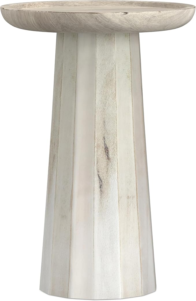 SIMPLIHOME Dayton End Table - 13 inch Wide Solid Mango Wood Round Accent Table in White Wash, Handcrafted Contemporary Nightstand or Lamp Stand for Living Room with Textured Finish, Assembled