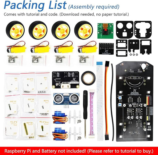 Freenove 4WD Smart Car Kit for Raspberry Pi 5 4 B 3 B+ Zero 2 W, Face Tracking, Line Tracking, Light Tracing, Obstacle Avoidance, App Control, Camera, Servo (Raspberry Pi NOT Included)