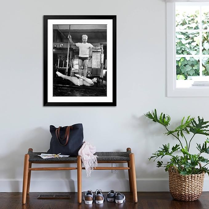 ART.COM Wall Premium Photographic Print Opera Singer Roberta Peters Balancing Her Trainer, Joseph Pilates, on Her Operatic Breadbasket on Black Frame by Michael Rougier, 32" x 40"