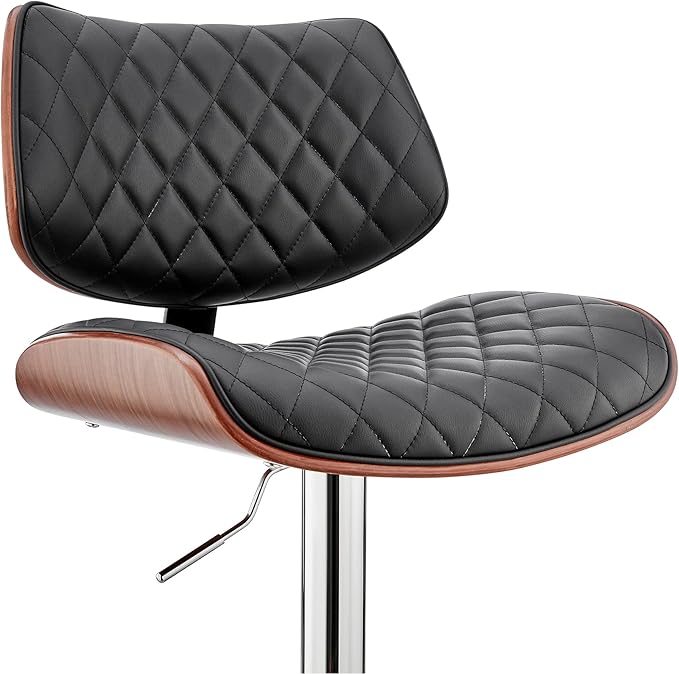Armen Living Leland Adjustable Black Faux Leather and Chrome Finish Bar Stool