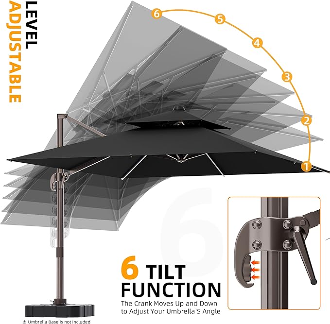 10' X 13' Outdoor Patio Umbrella Large Rectangle Cantilever Umbrella with Base Included, Heavy Duty 360°Rotation Offset Umbrella for Garden Deck Pool Patio,Black