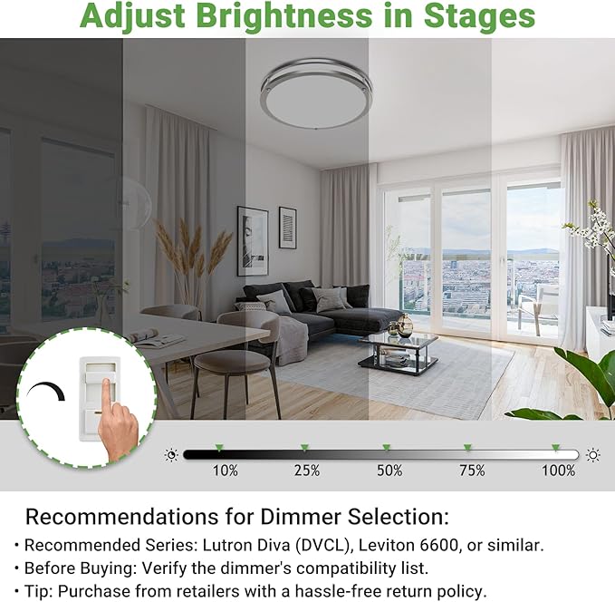 zemty 1Pack 13Inch Brushed Nickel LED Flush Mount Ceiling Lights, Dimmable 3000K-6500K, 24W 2400LM Damp-Rated Stainless Steel Light Fixture for Kitchen Bathroom Bedroom Closet Laundry