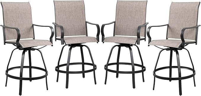 Shintenchi 4 Piece Patio Swivel Bar Chairs, All Weather Textile Outdoor Metal Bar Stools Patio Chairs Set of 4 with High Back, High Top Bistro Set Furniture for Balcony, Backyard, Garden, Deck, Taupe