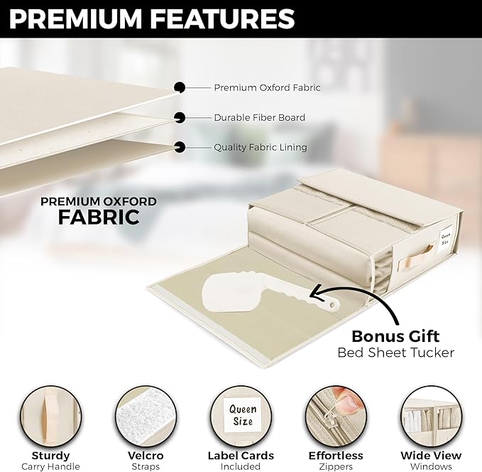 ALCOVA 4 Pack Bed Sheet Organizers and Storage with 1 Bed Sheet Tucker