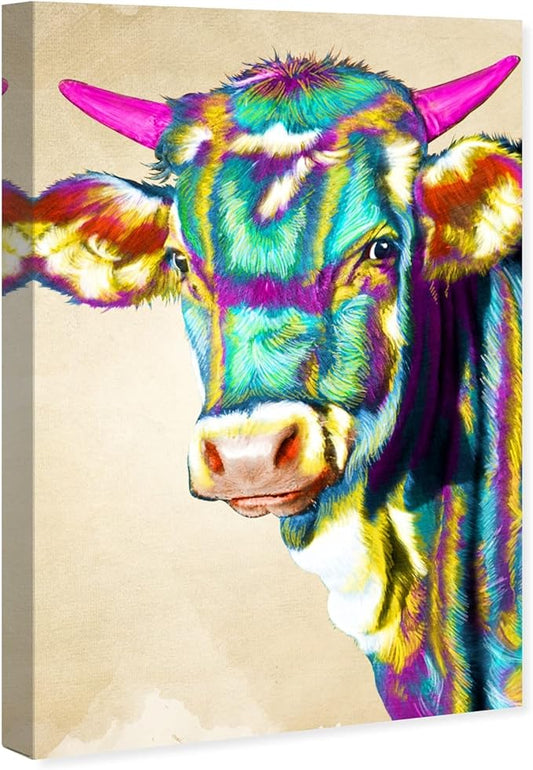The Oliver Gal Artist Co Fun Colorful Glam Farm Cow Canvas Art, 30x45