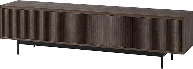 Henn&Hart Fluted TV Stand for TVs up to 85" with 2 Open-Concept Ribbed Storage Cabinets for Living Room, Family Room, or Office, Warm Brown