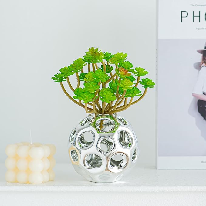 Silver Knot Orbs Decorative Objects, Modern Geometric Balls Centerpieces, Orb Knick Knacks Home Decor, Ceramic Coffee Table Sculptures for Living Room, Bedroom, Office Desktop, Bookshelf (Silver)