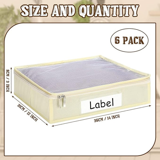Panelee 6 Pcs 14 x 12 x 3 Inch Sweater Storage Bags Easy Gliding Zippered Sweater Package Organizer Closets Under The Bed Zippered Storage Bags with Label Pocket to Avoid Dust Dirt(Beige)