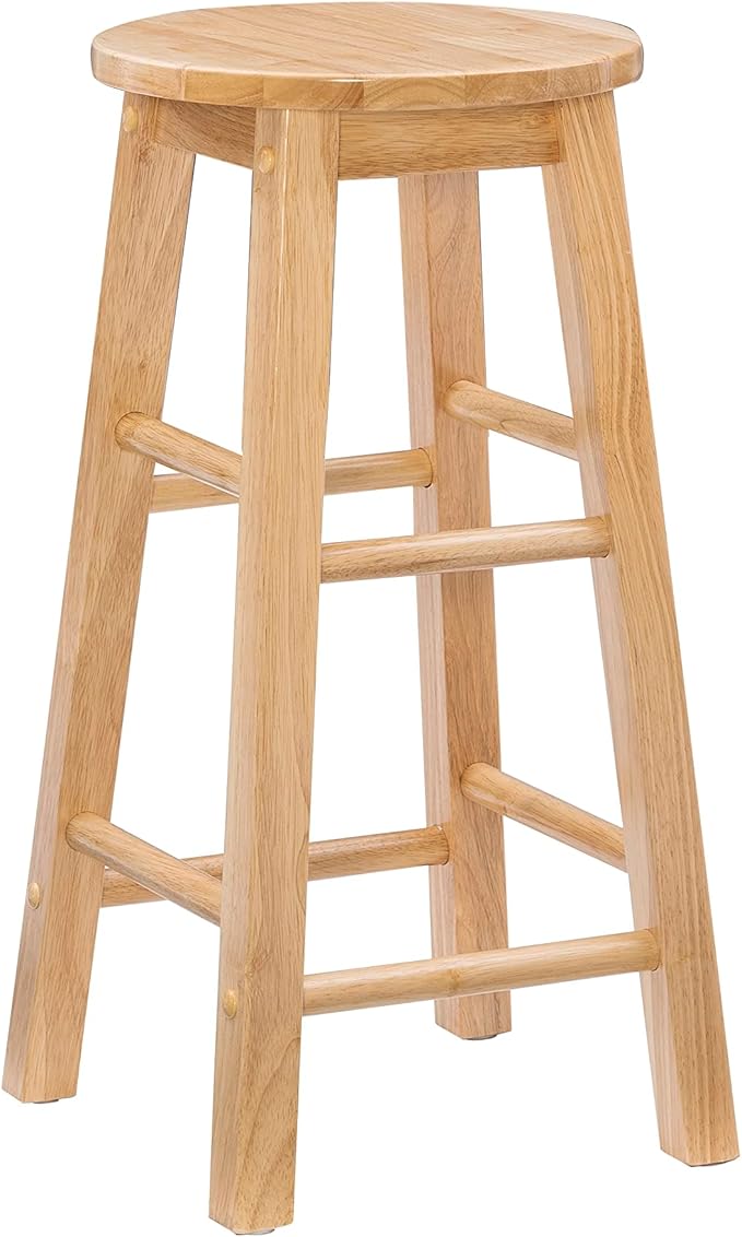 Linon Natural Barstool with Round Seat, 24-Inch