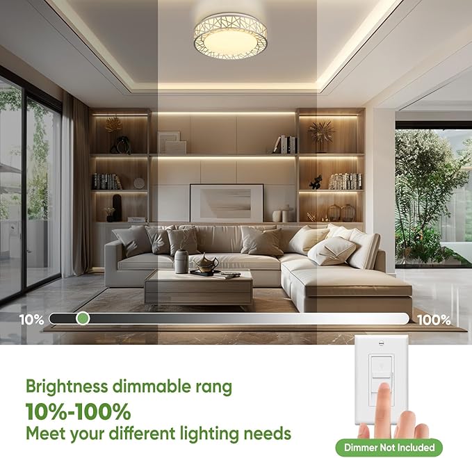 20 Inch Flush Mount Ceiling Light, Modern Brushed Nickel LED Ceiling Light Fixture, 42W 4000LM 2700-6500K Adjustable, Dimmable Ceiling Lights for Bedroom, Kitchen, Hallway, Bathroom, ETL