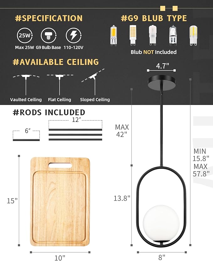 AUTELO Matte Black 1 Light Pendant Lights Kitchen Island, Mid Century Modern Light Fixtures with Milky White Globe Glass, Black Hanging Lamp for Kitchen Island H9376 MGBK