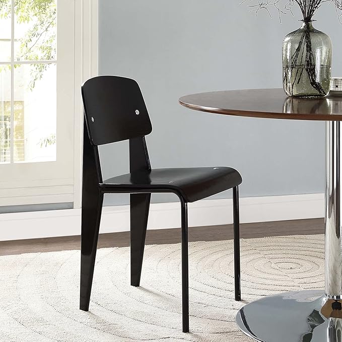 Modway Cabin Modern Wood and Metal Kitchen and Dining Room Chair in Black